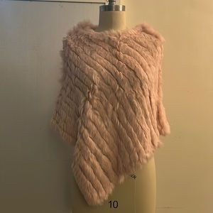 Real light pink rabbit fur poncho
